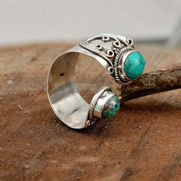 Anello Regolabile con Doppio Contorno Turchese
