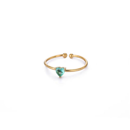 Anello Regolabile Aperto con Pietra del Mese, in Acciaio Titanio Placcato Oro 18K