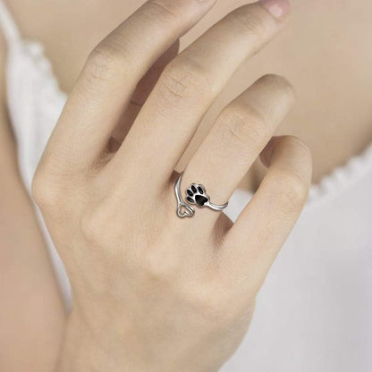 Anello Zampa e Cuore Regolabile in Argento 925 – Fatto a Mano
