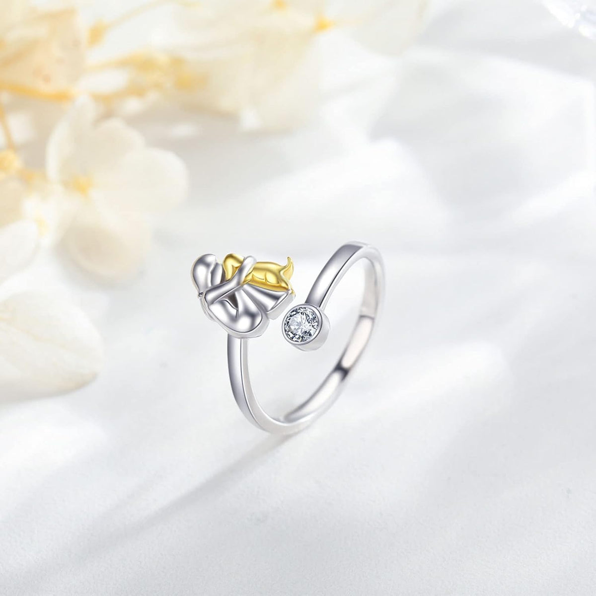 Anello Regolabile Donna e Cane in Argento 925 con Zircone