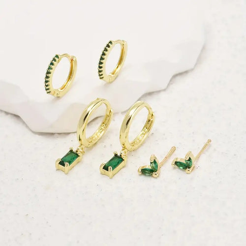Set 3 Paia di Orecchini Fiorenza Viridelle | Dorati Verde Smeraldo