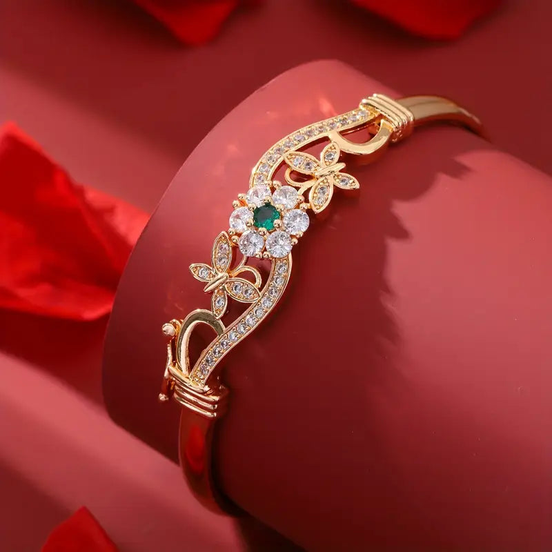 Bracciale Rigido Isla Beaumont | Dorato con Dettaglio Verde Smeraldo