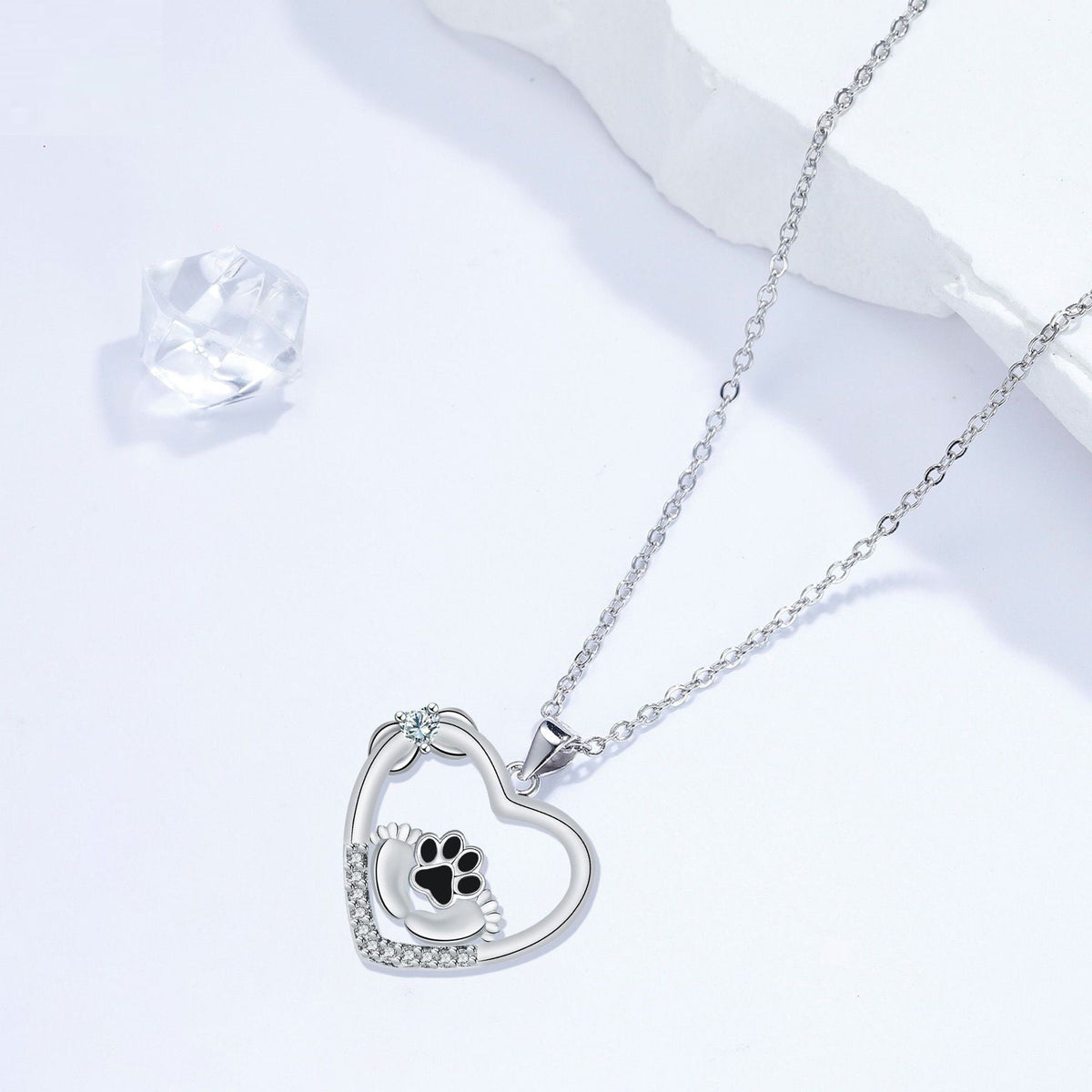 Collana con Stampa di Zampa di Cane "Little Feet" e Zirconia