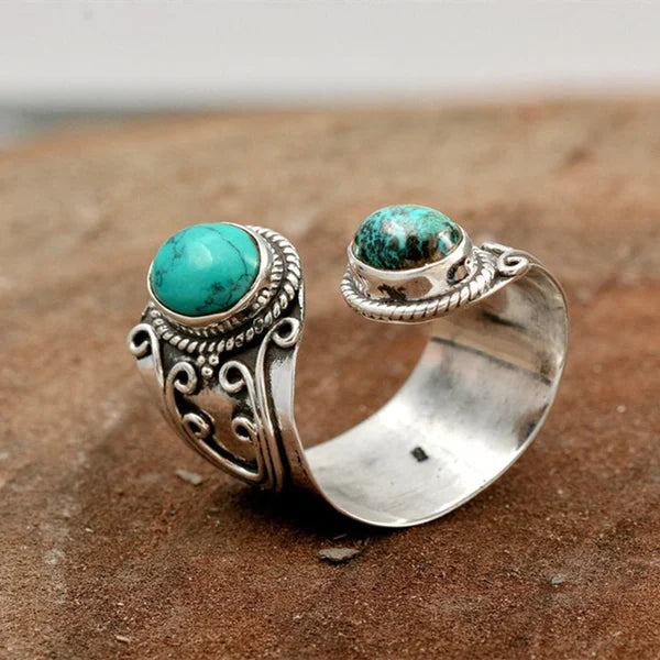 Anello Regolabile con Doppio Contorno Turchese