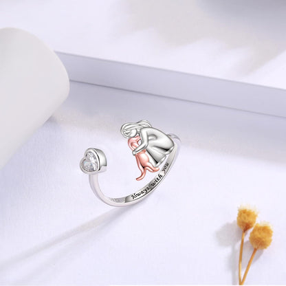 Anello Regolabile Ragazza e Cane in Argento 925 con Zircone a Cuore