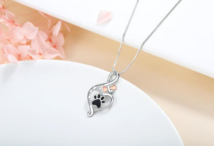 Collana Zampa e Infinito in Argento 925 con Cuore e Osso