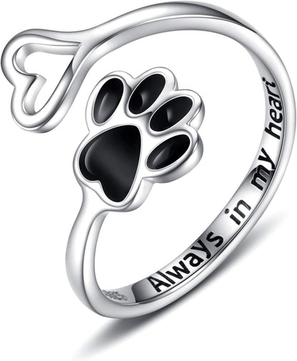 Anello Zampa e Cuore Regolabile in Argento 925 – Fatto a Mano
