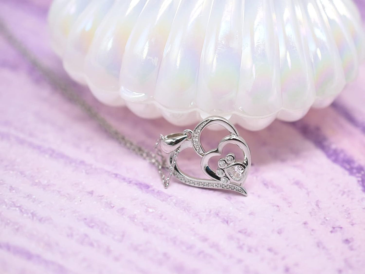 Collana Cuore con Zampa in Argento 925 e Zirconi
