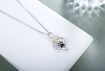 Collana Zampa e Infinito in Argento 925 con Cuore e Osso
