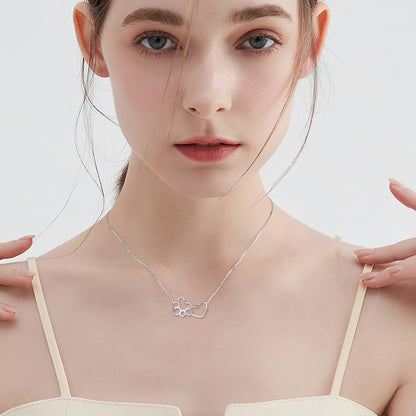 Collana in Argento Sterling 925 con Impronta di Zampa – Pendente a Cuore in Cristallo
