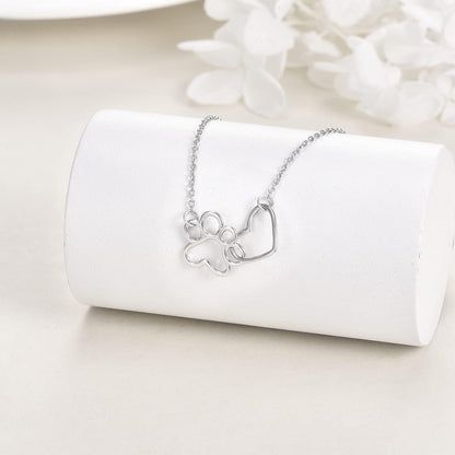 Collana in Argento Sterling 925 con Impronta di Zampa – Pendente a Cuore in Cristallo