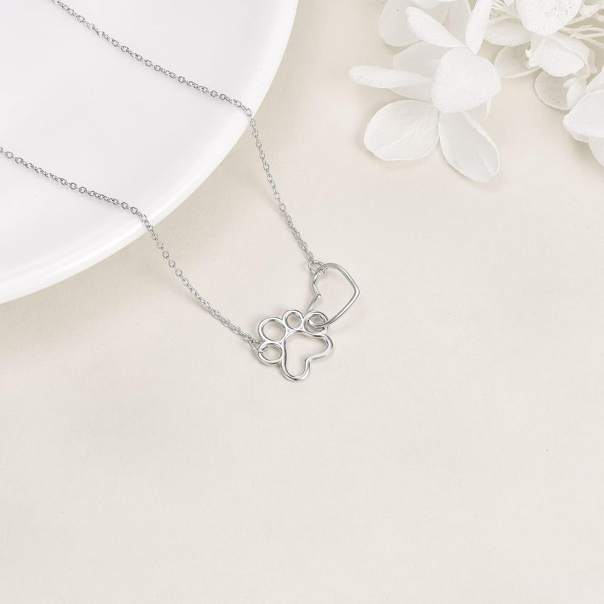 Collana in Argento Sterling 925 con Impronta di Zampa – Pendente a Cuore in Cristallo