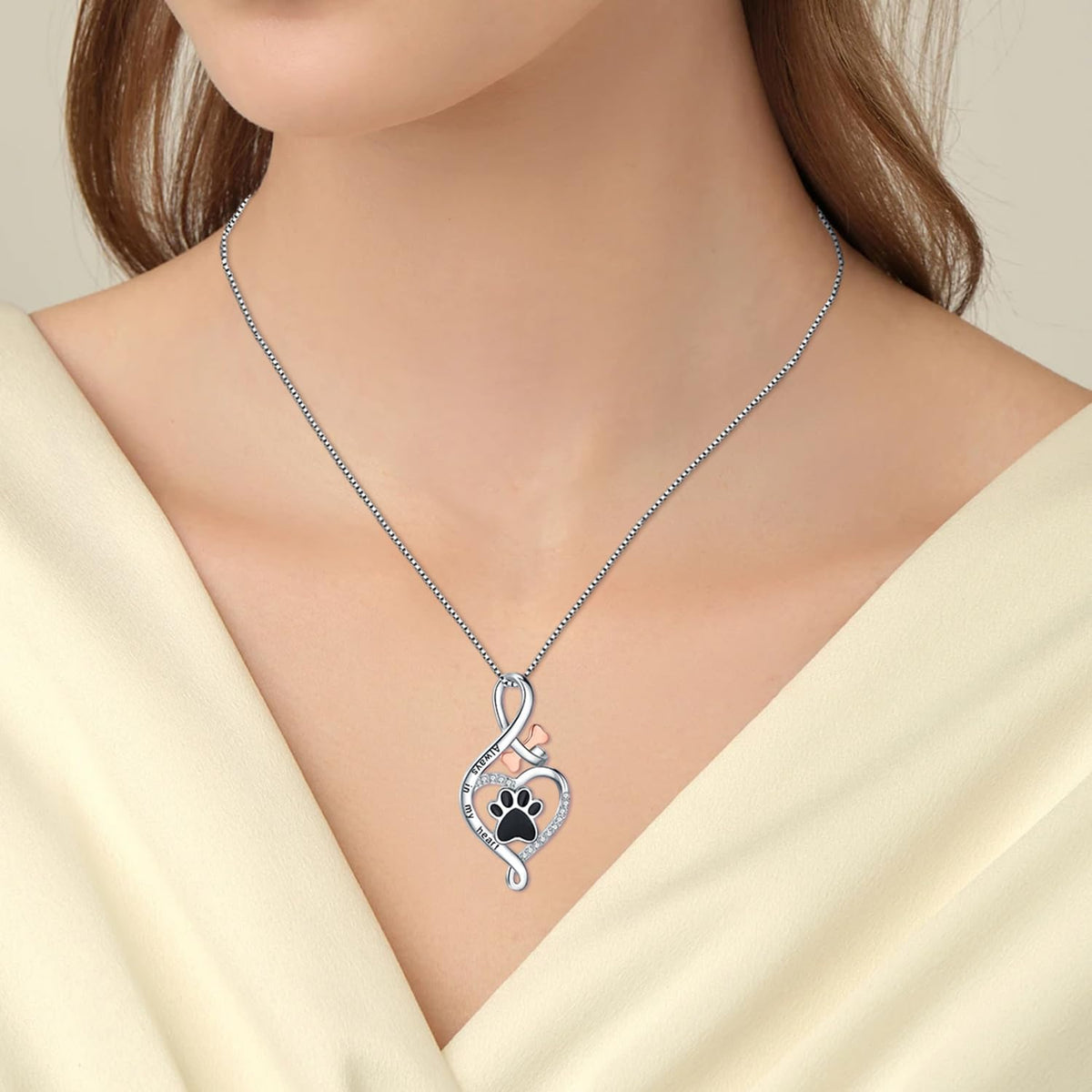 Collana Zampa e Infinito in Argento 925 con Cuore e Osso