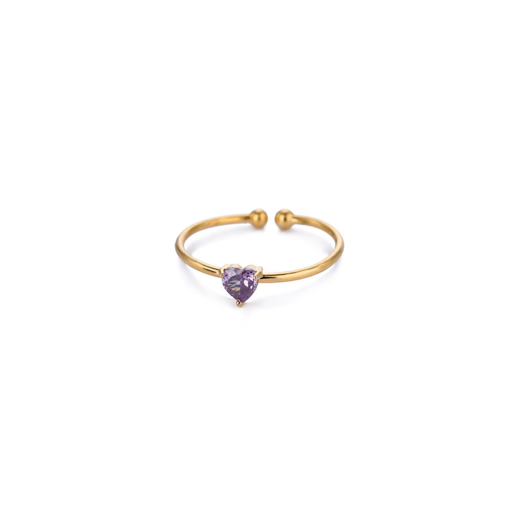 Anello Regolabile Aperto con Pietra del Mese, in Acciaio Titanio Placcato Oro 18K