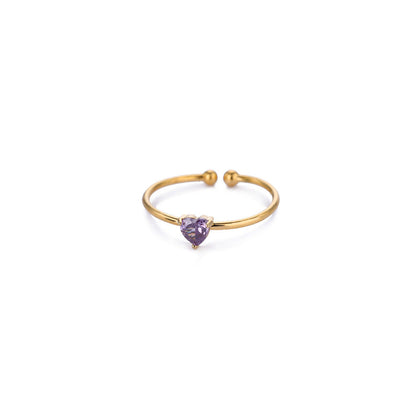 Anello Regolabile Aperto con Pietra del Mese, in Acciaio Titanio Placcato Oro 18K