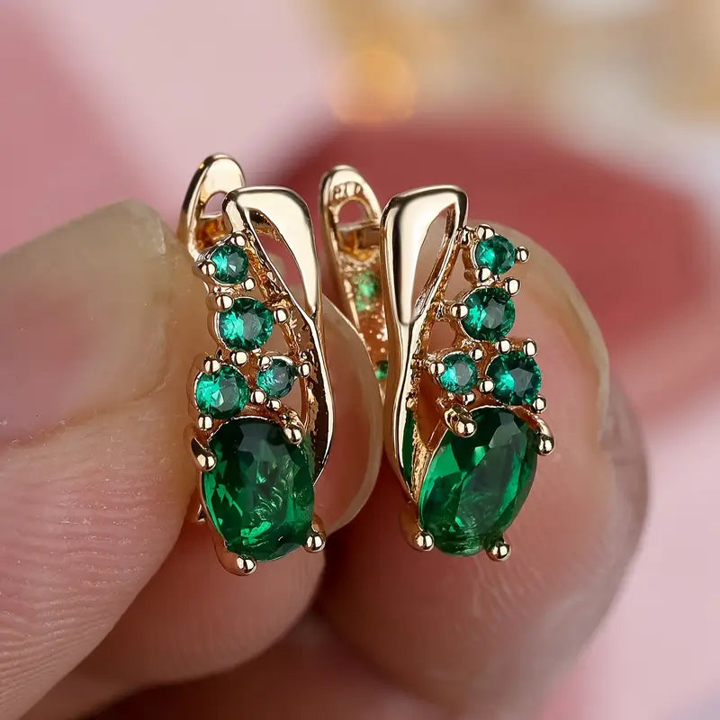 Orecchini Thessaly Moressin | Dorati con Pietre Verde Smeraldo