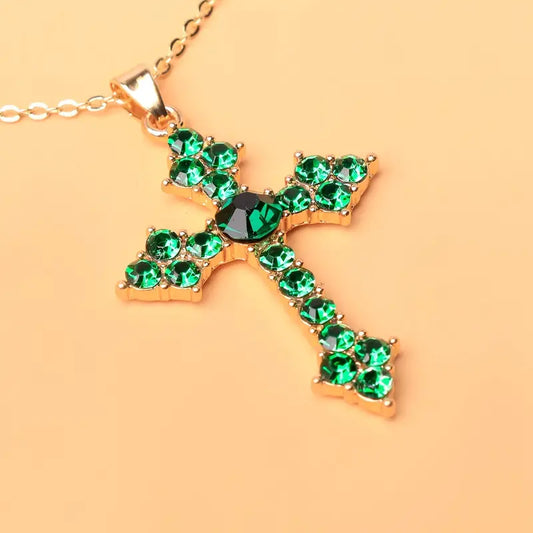 Collana Croce Veridienne Croixheart | Dorata e Verde Smeraldo