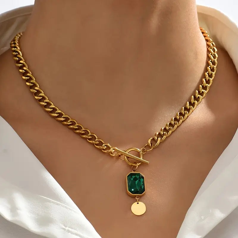 Collana a catena con smeraldo in oro