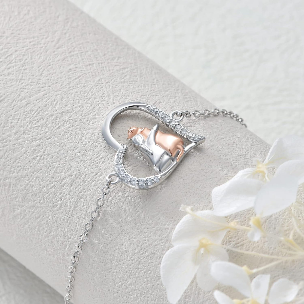 Bracciale Abbraccio Ragazza e Cane con Cuore e Zirconi