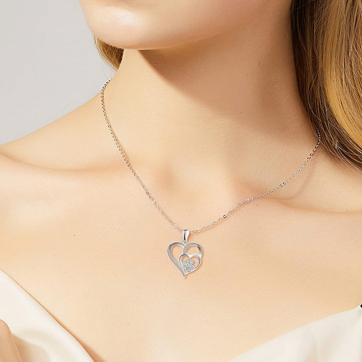 Collana Cuore con Zampa in Argento 925 e Zirconi