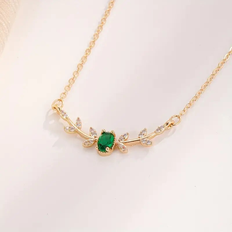Collana Amira Valmorin | Dorata con Ramo e Pietra Verde Smeraldo