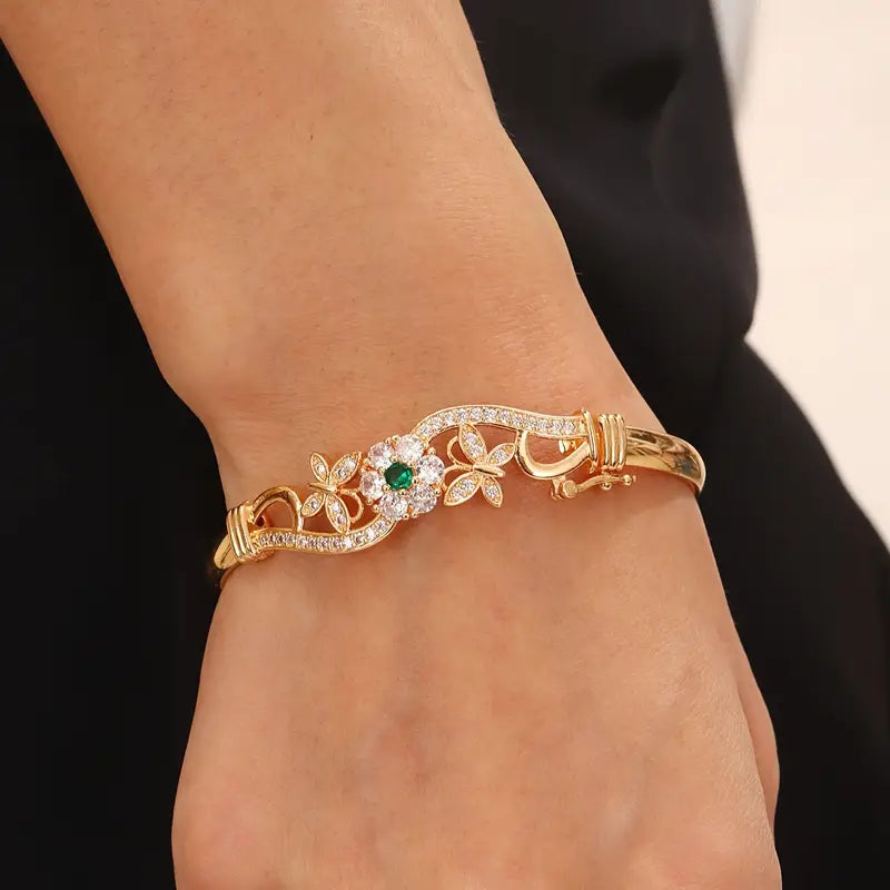Bracciale Rigido Isla Beaumont | Dorato con Dettaglio Verde Smeraldo