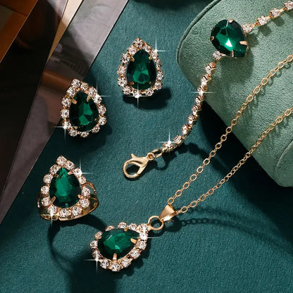 Parure Elisandre Vermont | Dorata con Gocce Verde Smeraldo