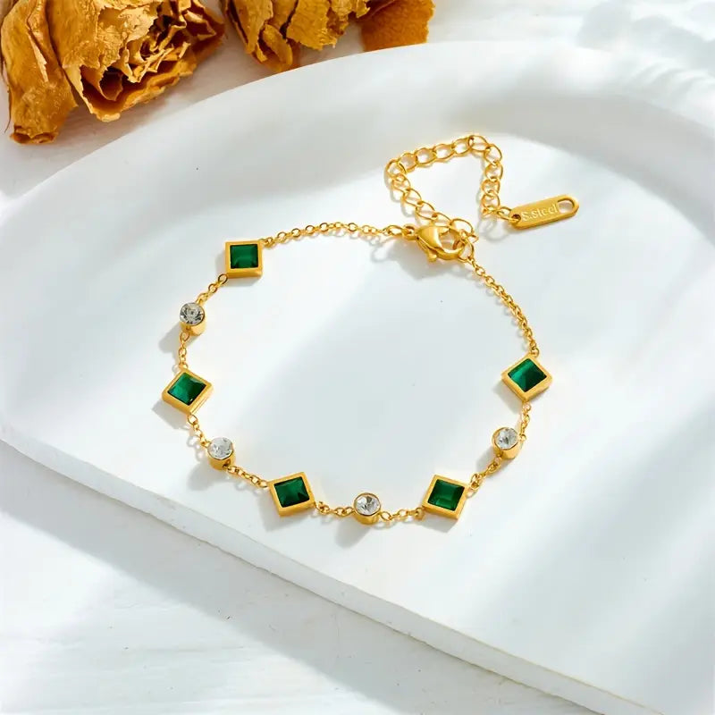 Bracciale Amelisse Glenwyn | Dorato con Pietre Verde Smeraldo