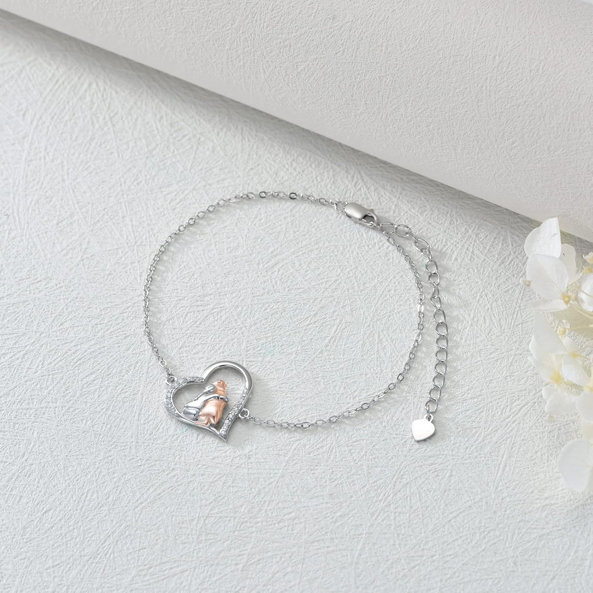 Bracciale Abbraccio Ragazza e Cane con Cuore e Zirconi