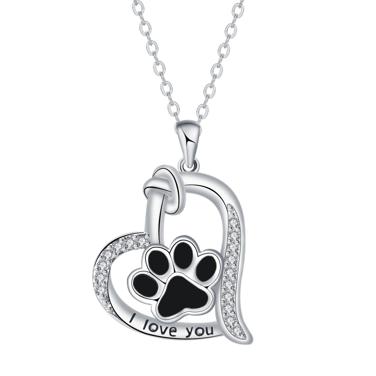 Collana a forma di cuore con impronta di zampa di cane in zirconia