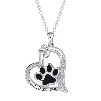 Collana a forma di cuore con impronta di zampa di cane in zirconia