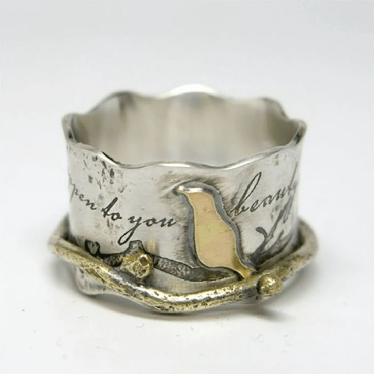 Anello Argento Vintage con Uccello Dorato