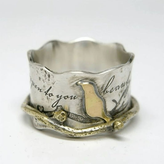 Anello Argento Vintage con Uccello Dorato