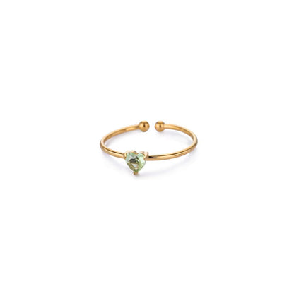 Anello Regolabile Aperto con Pietra del Mese, in Acciaio Titanio Placcato Oro 18K