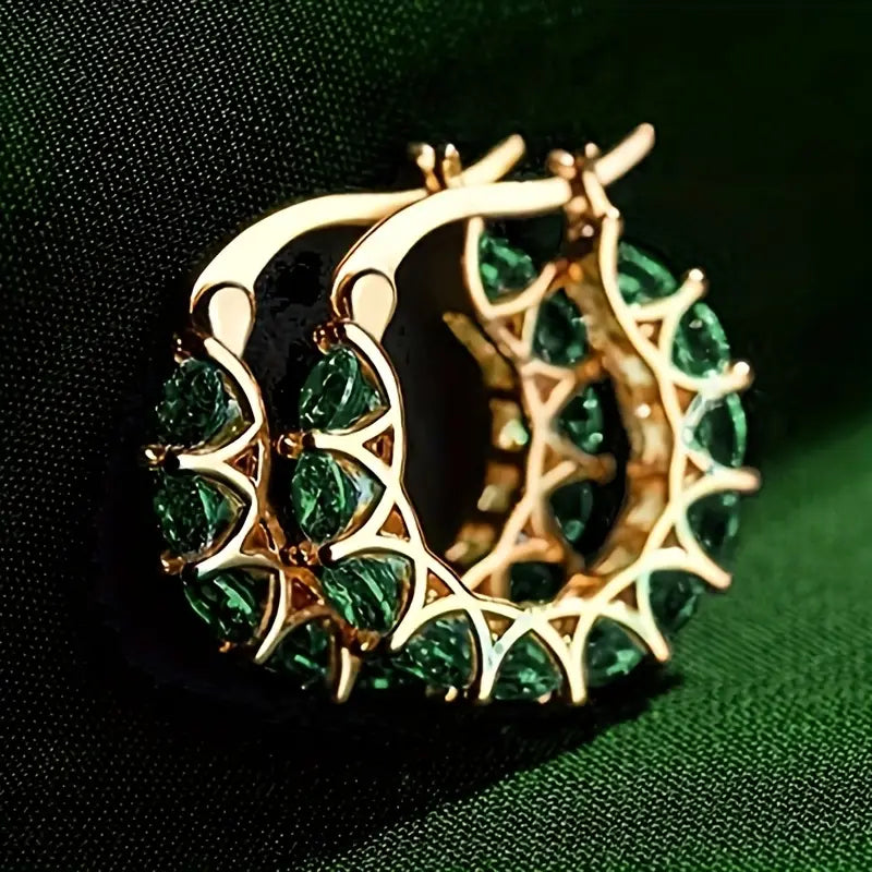 Orecchini a Cerchio Elena Marlowe | Color Oro Bianco e Verde Smeraldo