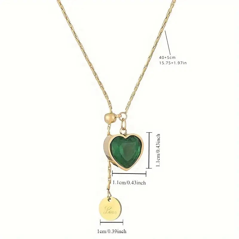 Collana Juliette Veyron | Dorata con Cuore Verde Smeraldo