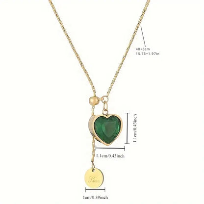 Collana Juliette Veyron | Dorata con Cuore Verde Smeraldo