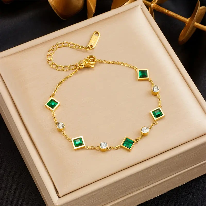 Bracciale Amelisse Glenwyn | Dorato con Pietre Verde Smeraldo