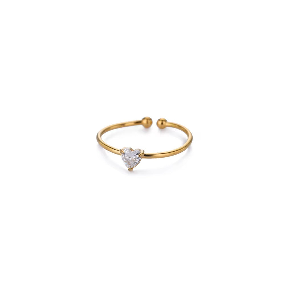 Anello Regolabile Aperto con Pietra del Mese, in Acciaio Titanio Placcato Oro 18K