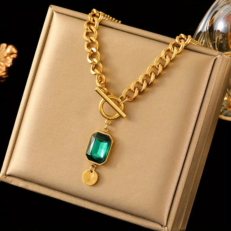 Collana a catena con smeraldo in oro