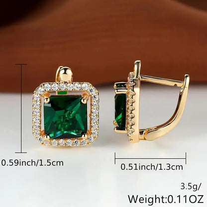 Orecchini con Zirconi Quadrati Verde Smeraldo | Dorati