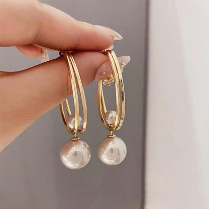 Orecchini Vintage con Perle – Doppio Cerchio Color Oro