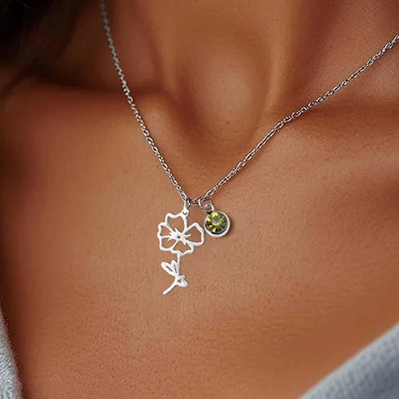 Collana Personalizzata con Pietra e Fiore del Mese di Nascita