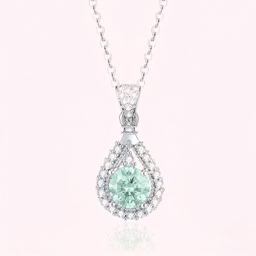 Collana Alindra Voselle | Color Oro Bianco con Pietra Verde Chiaro