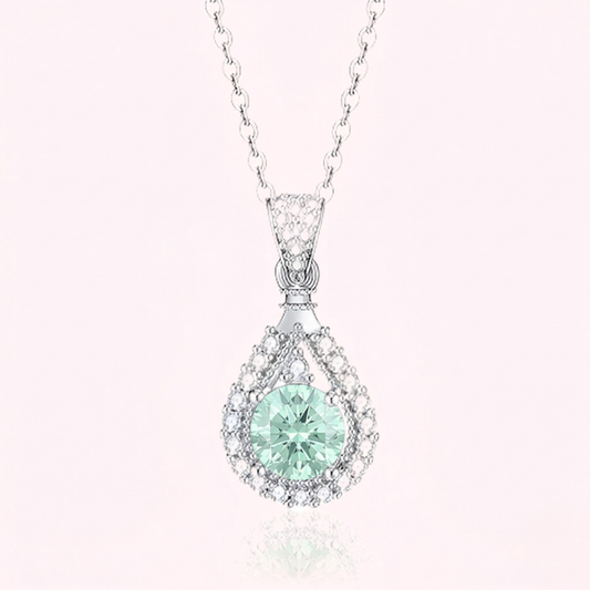 Collana Alindra Voselle | Color Oro Bianco con Pietra Verde Chiaro