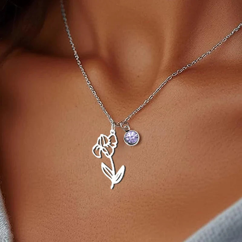 Collana Personalizzata con Pietra e Fiore del Mese di Nascita