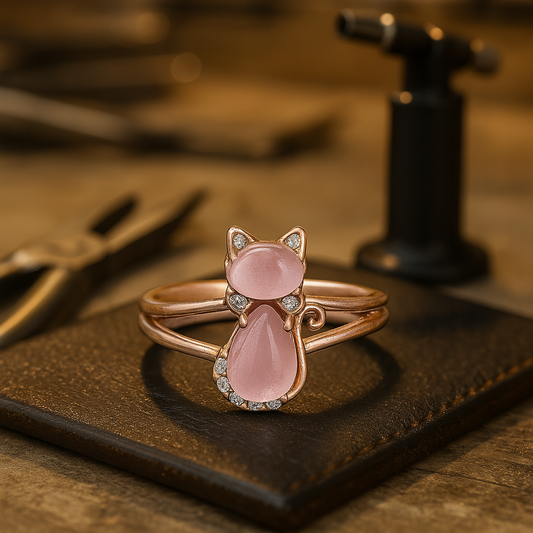 Anello a forma di gatto in oro rosa