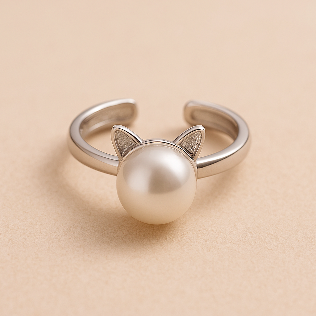 Collana Gatto con Perla + Orecchini e Anello in Omaggio – Argento 925