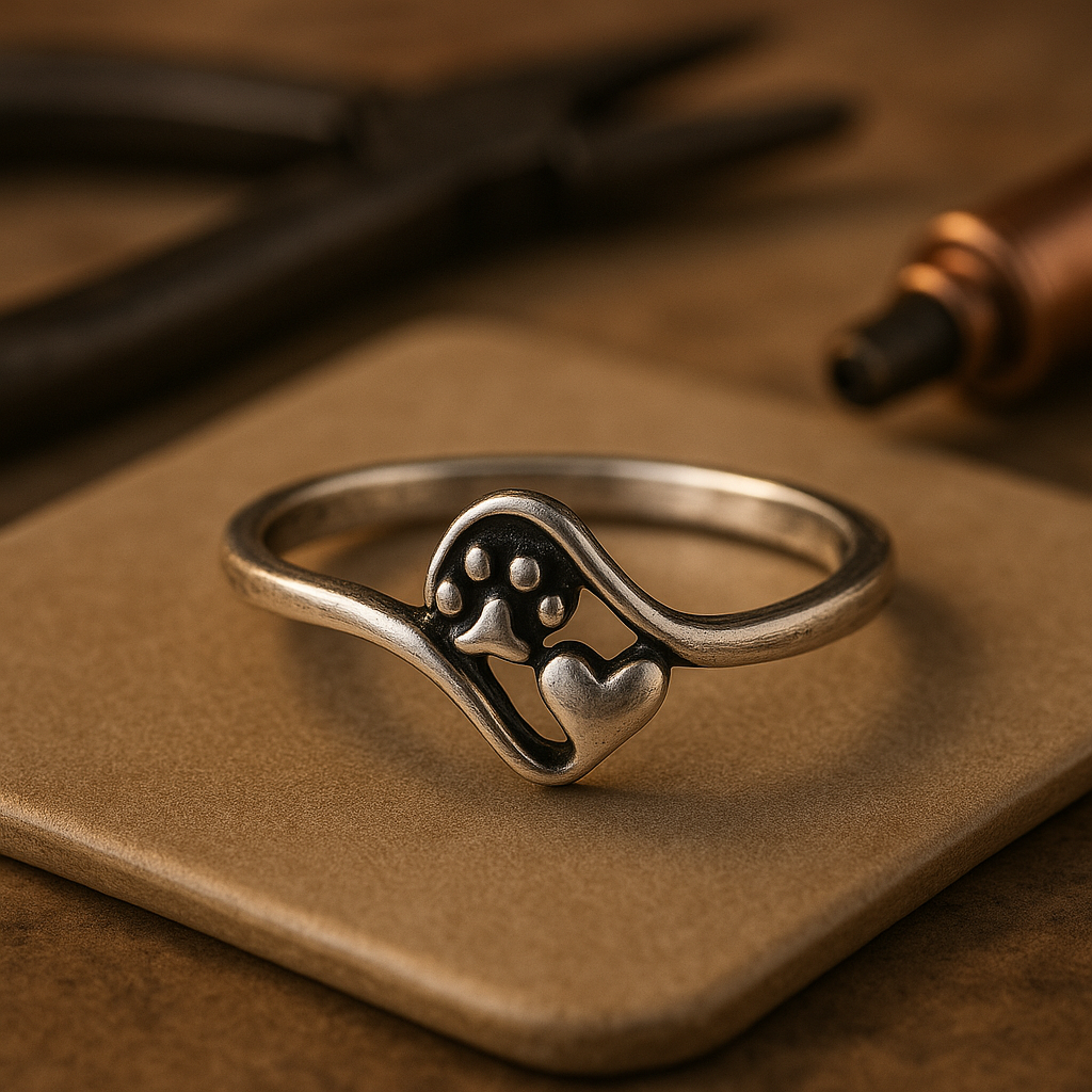 Anello Zampa e Cuore in Argento 925 – Stile Vintage