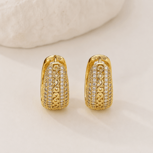 Orecchini Huggie con Strass e Dettaglio a Catena | Placcati Oro